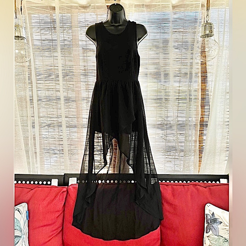 Black High-low Mesh Zip-up Maxi Dress